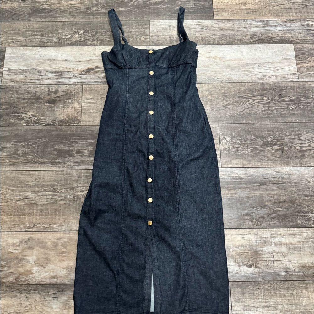 Zara Black Denim Midi Dress - Picture 5 of 9